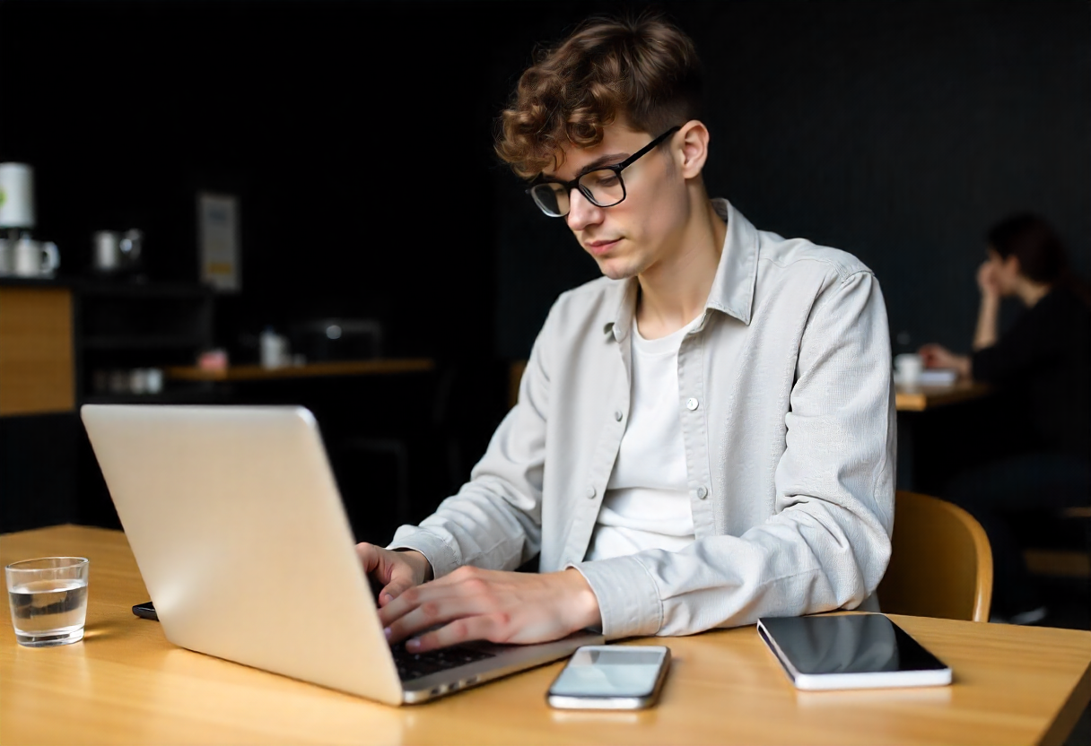 Young person working on a laptop